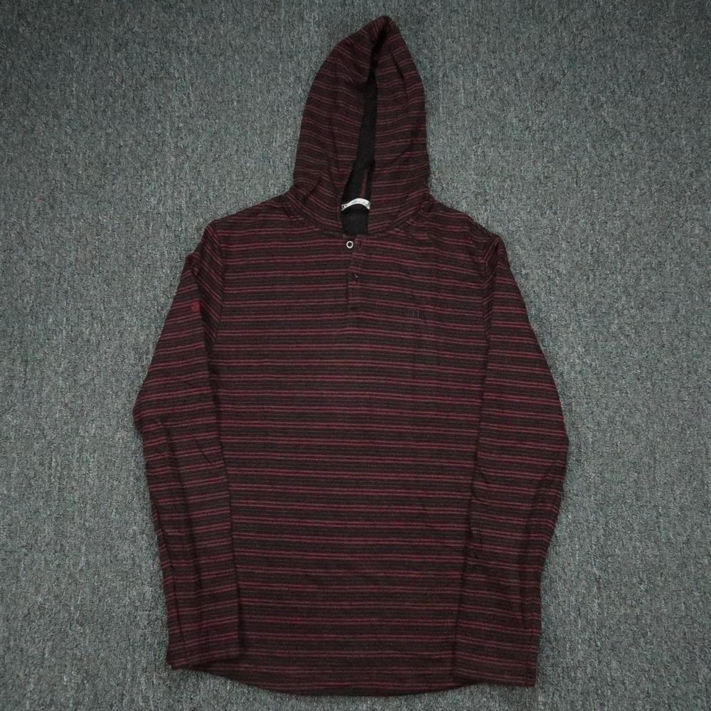 Travis‎ Mathew Hoodie Mens Medium Red Black Striped Henley Hooded Golf